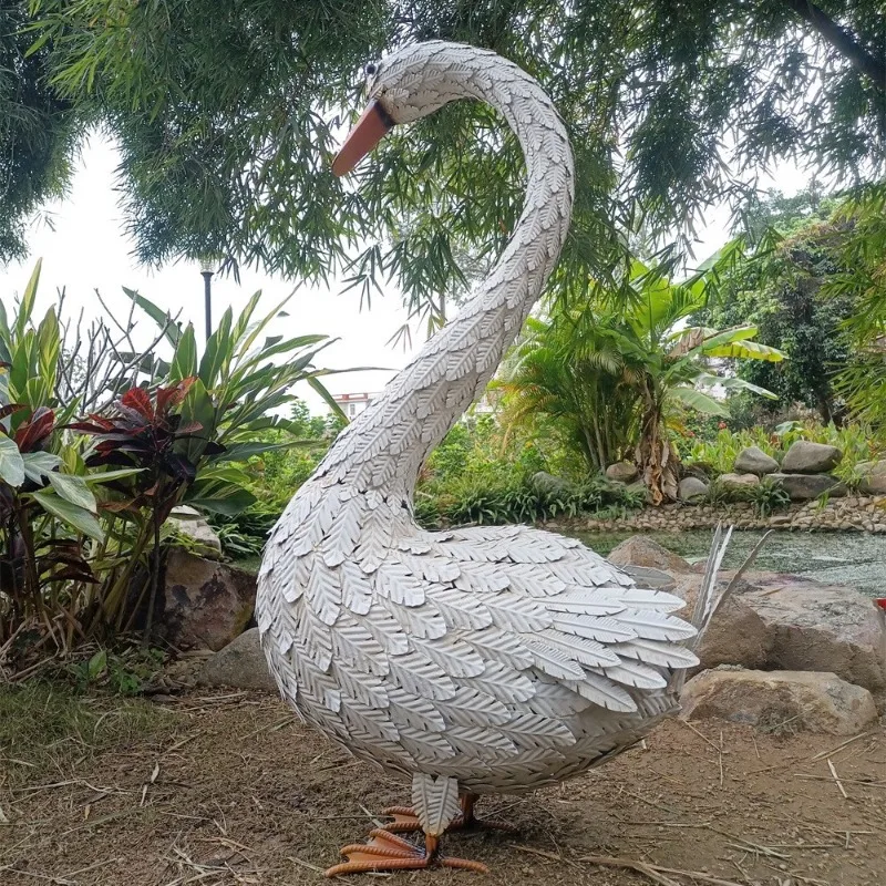 Large wrought iron big white goose ornament landscape pool