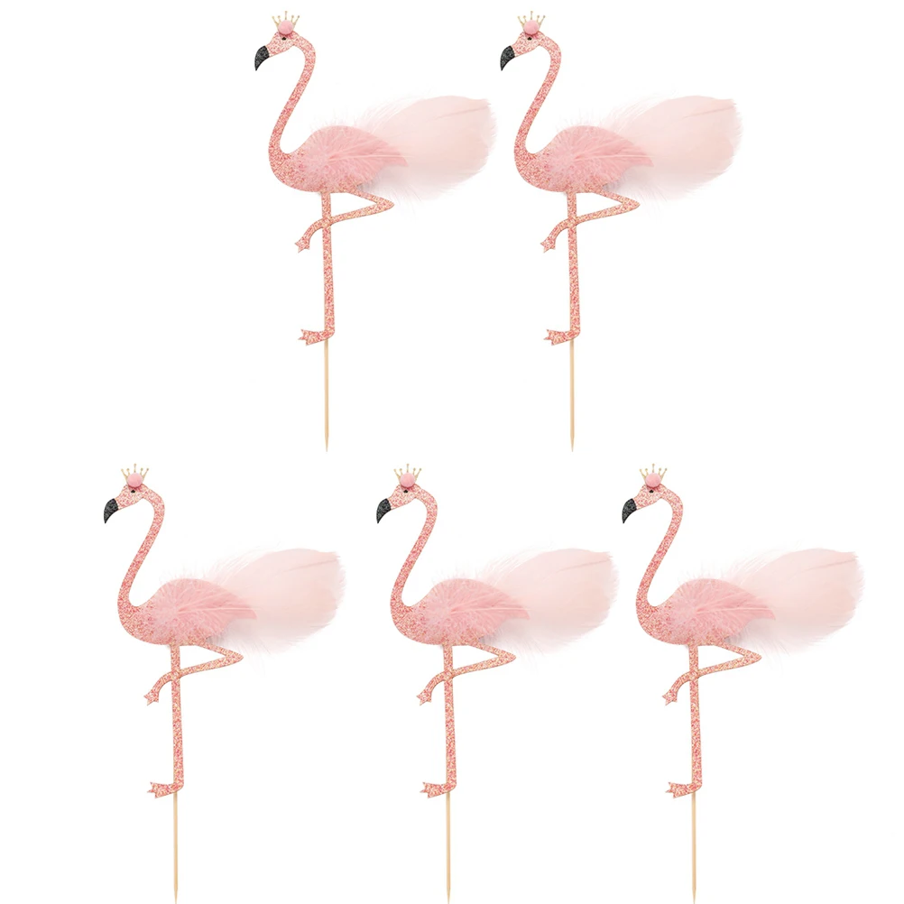 

5pcs Cake Decor Flamingo Shining Dessert Insert For Party Gathering Creative Topper Birthday Cupcake Picks Fruit