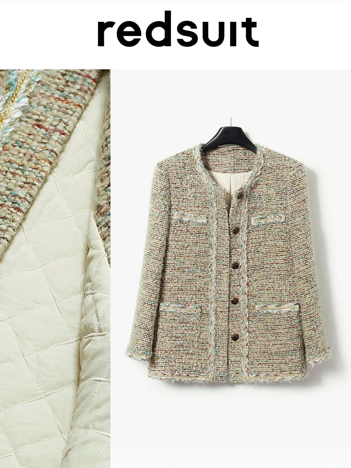 New Advanced cotton slimming colored woven tweed medium to long jacket Custom Size