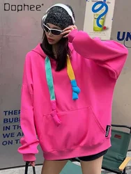 Casual Candy-Colored Oversized Sweatshirts Top 2024 Spring Autumn Trendy Fashion Mid-Length Loose Hooded Coat Women Clothing