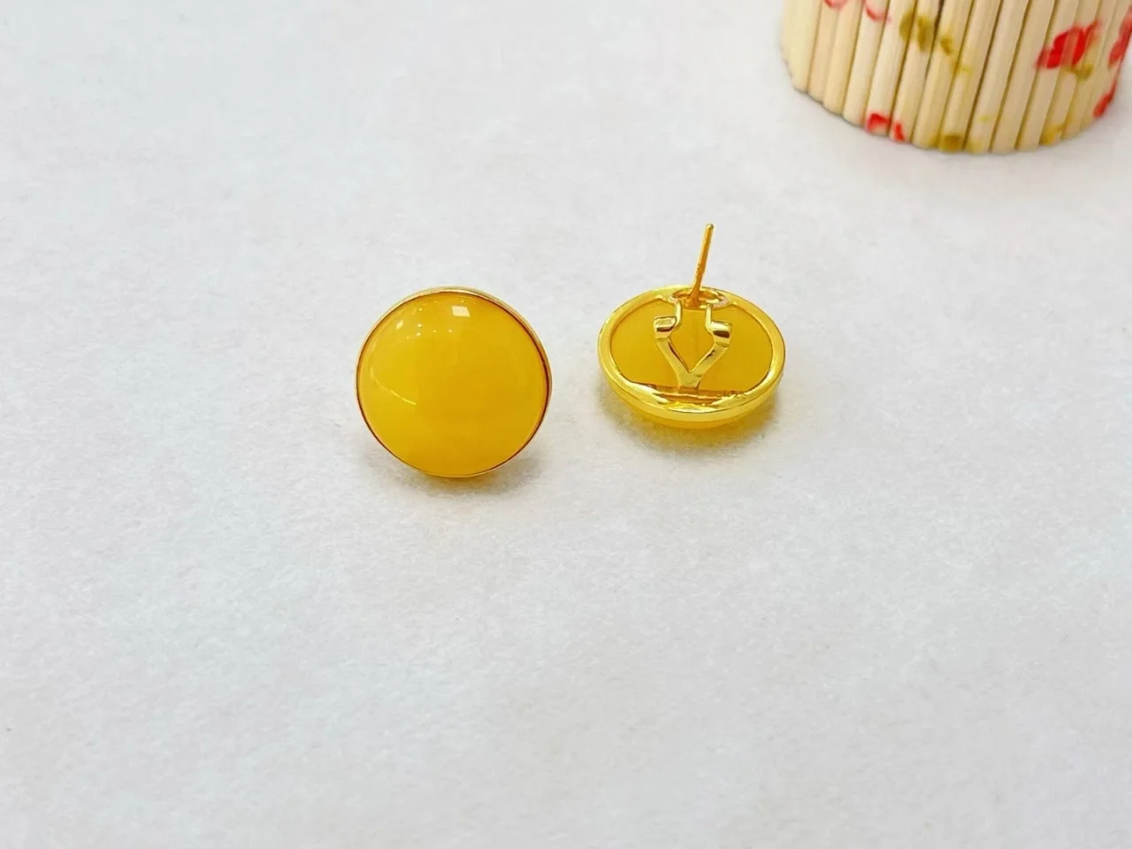 Certificate 925 Silver Natural Honey Yellow Amber 19mm Round Ear Stud Elegant Oversize Real Gemstone Hook Earrings Daily Jewelry