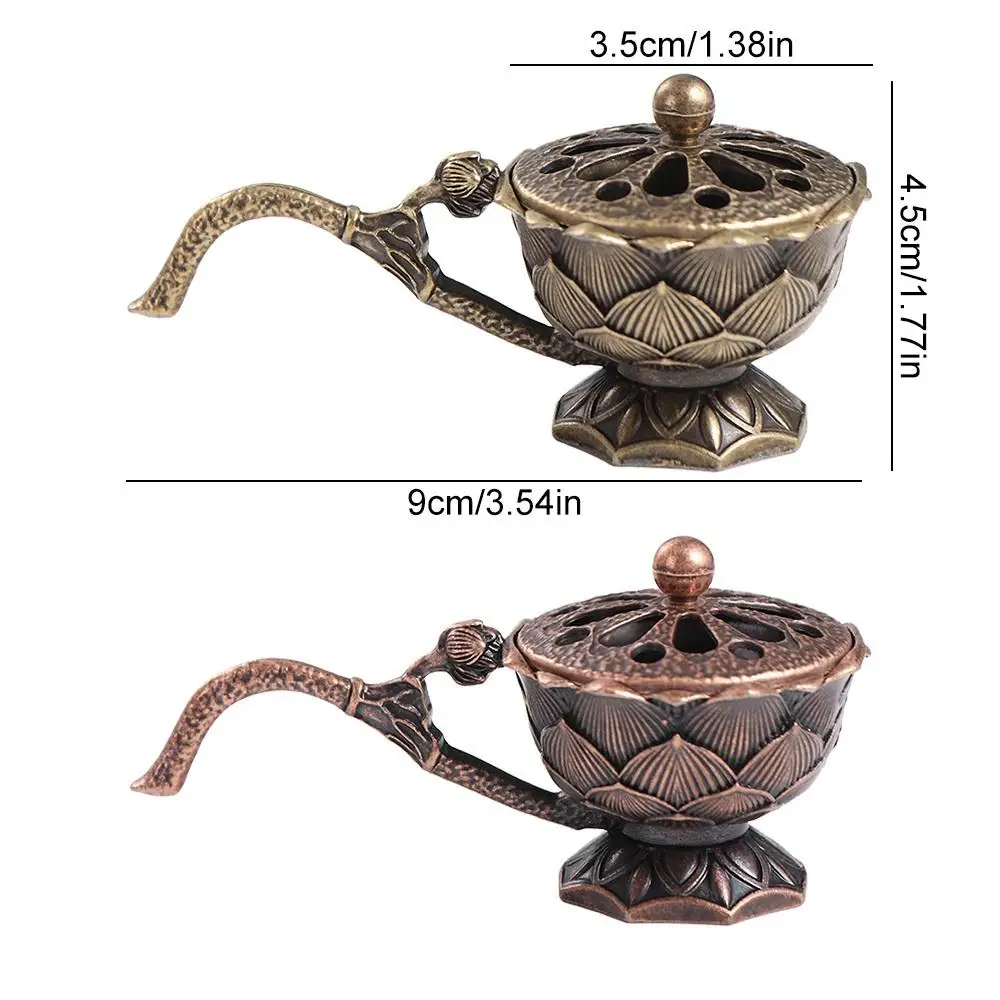 

Room Decor Alloy Lotus Hand Stove Small With Cover Brass Incense Holder Retro Copper Hollow Out Metal Censer Yoga Studio