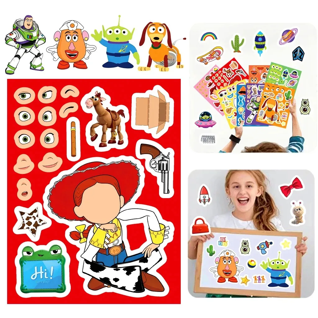 HOT 8/16Sheets Make a Face Cartoon Toy Story Stickers DIY Ryder Chase Assemble Jigsaw Kids Toy Children Boys Game Party Gift