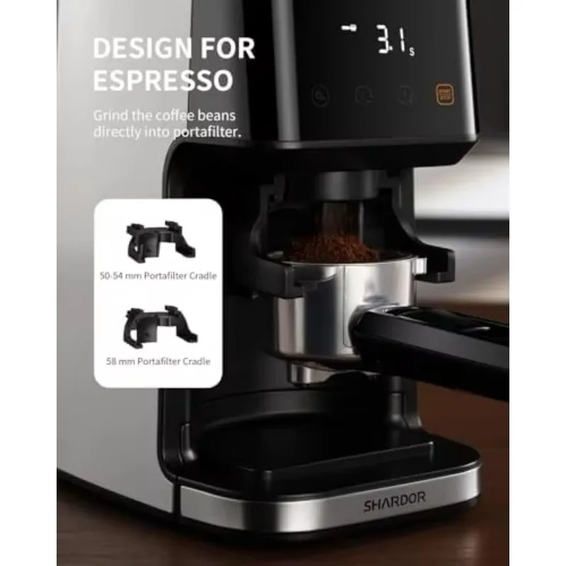 Touchscreen Electric Espresso Coffee Grinder Precision Timer 51 Precise Settings Stainless Steel Burr