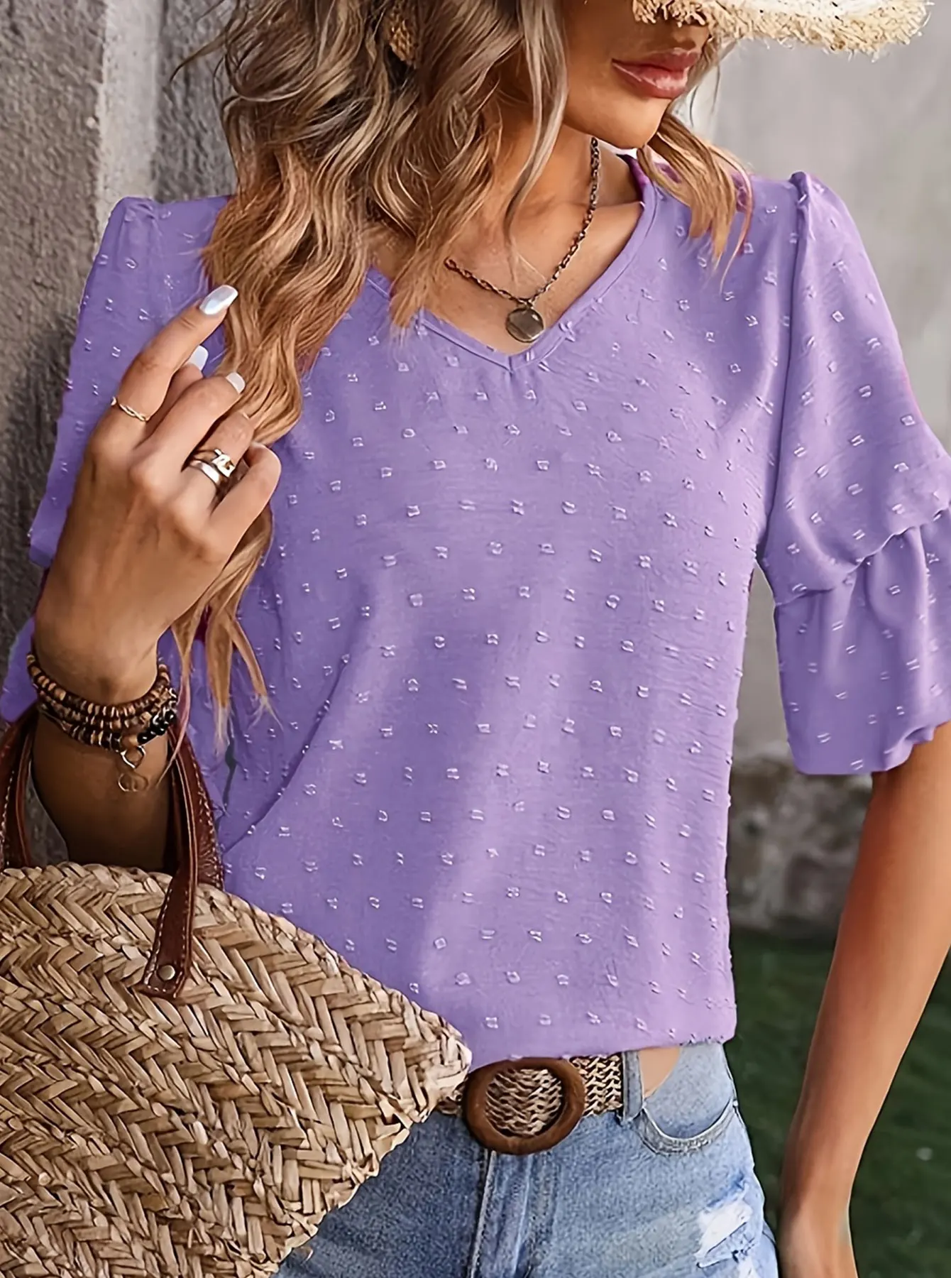 Camisa morada de talla grande para mujer, camisa elegante elegante de verano, camisa informal a la moda para mujer, camisa de talla grande para mujer, elegante de verano