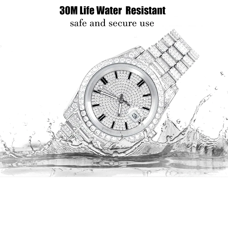 

Роскошные ювелирные изделия, часы с логотипом, мужские механические кварцевые часы из нержавеющей стали, полный 5А, циркон и бриллиант со льдом