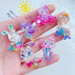10 Pcs New Cute Shiny Cartoon Animal Mermaid Flat Back Resin Scrapbooking DIY Jewelry Earwear Craft Decoration Accessories A75