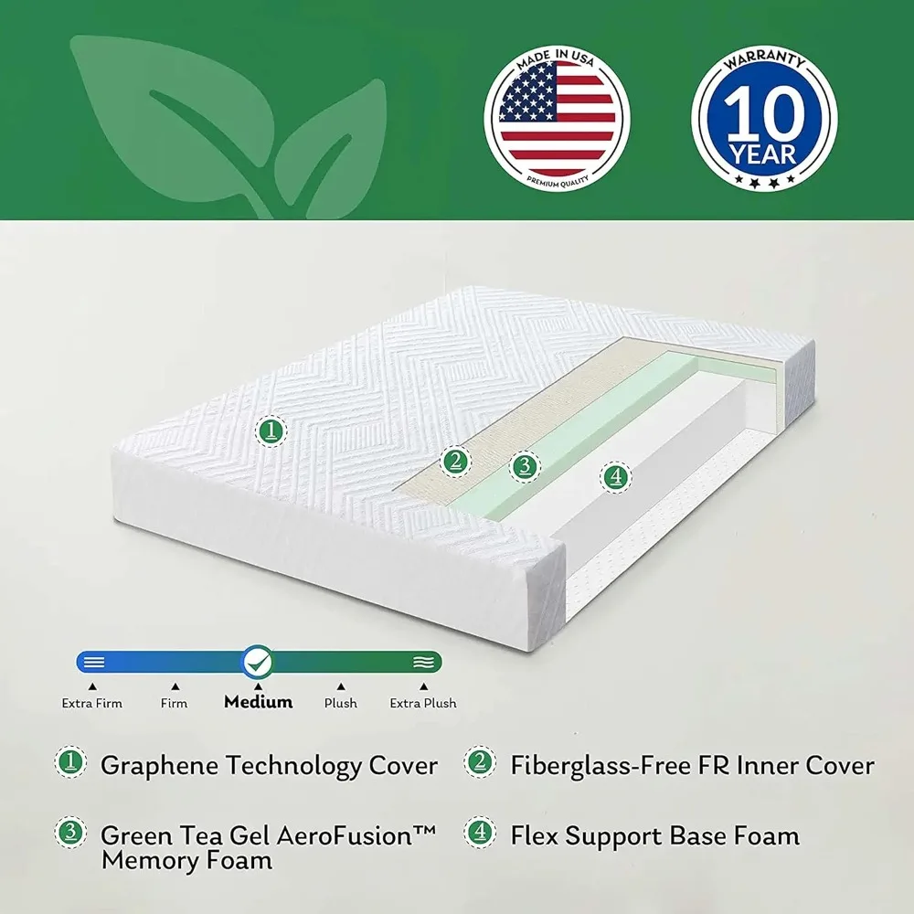 سرير مرتبة تخييم من إسفنج الذاكرة مقاس 10 بوصة في صندوق، مصمم ومجمع في الولايات المتحدة الأمريكية، معتمد من CertiPUR-US، مقاس 80 × 72، نوم مريح #6