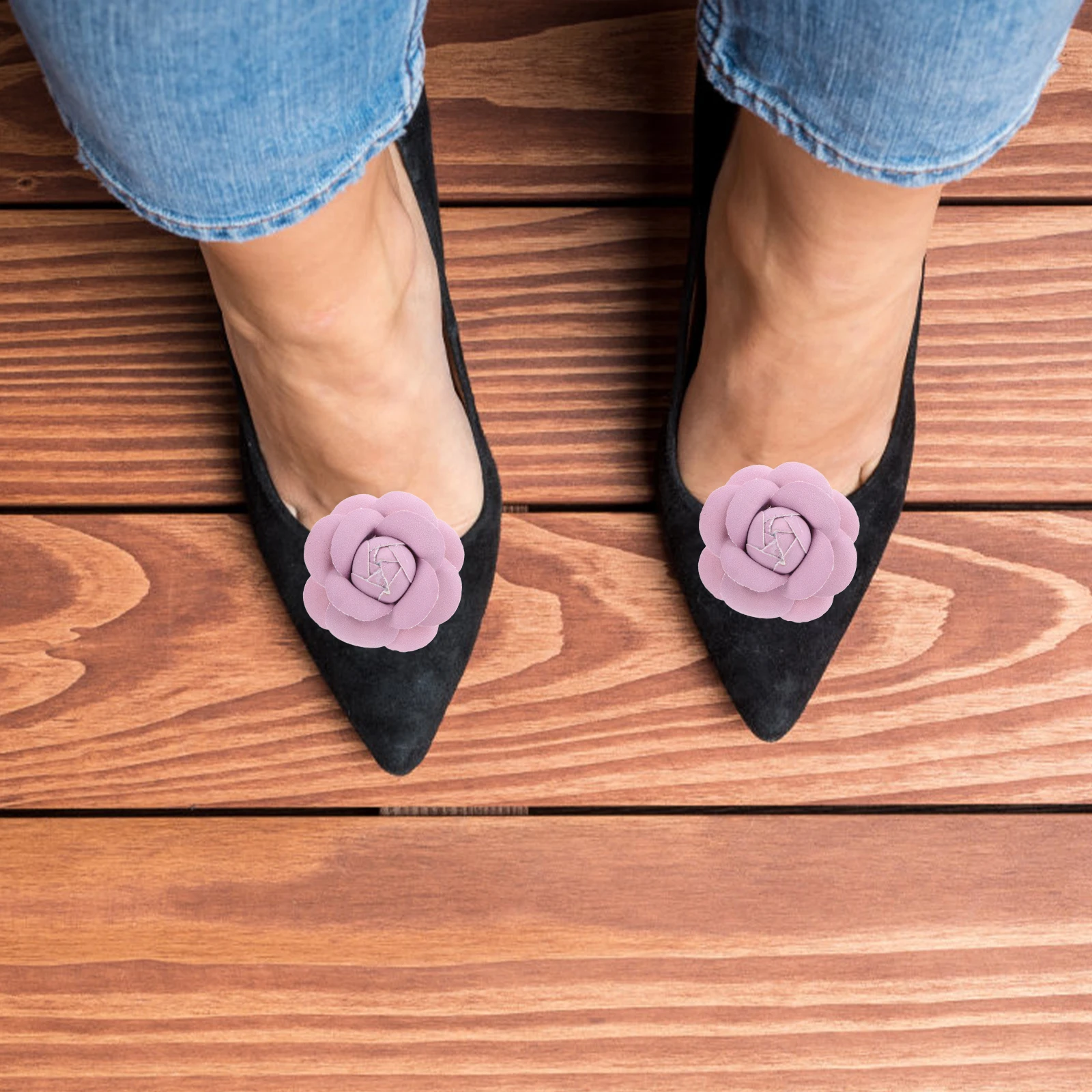 ดอกไม้ประดิษฐ์สีม่วง 2 ชิ้น สำหรับตกแต่งรองเท้า กระเป๋า เคสมือถือ งานฝีมือ และเครื่องประดับรองเท้าบูท