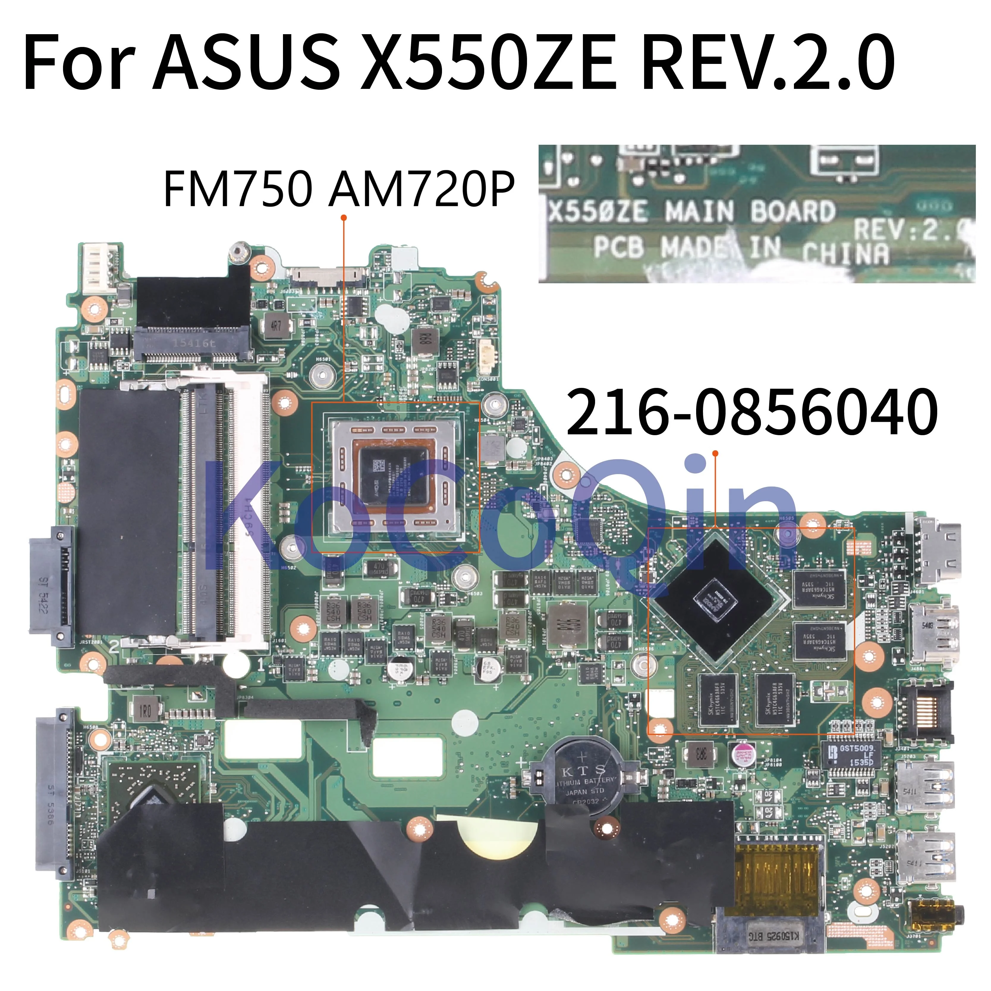 For ASUS X550ZE Notebook Mainboard REV:2.0 FM750 AM720P CPU 216-856040 Laptop Motherboard Full Tested