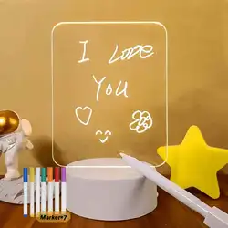 Acrylic Night Light Message Writing Board Notepad with Marker Pen Home Bedroom Creative Memo Writing Plate Table Lamp for Kids