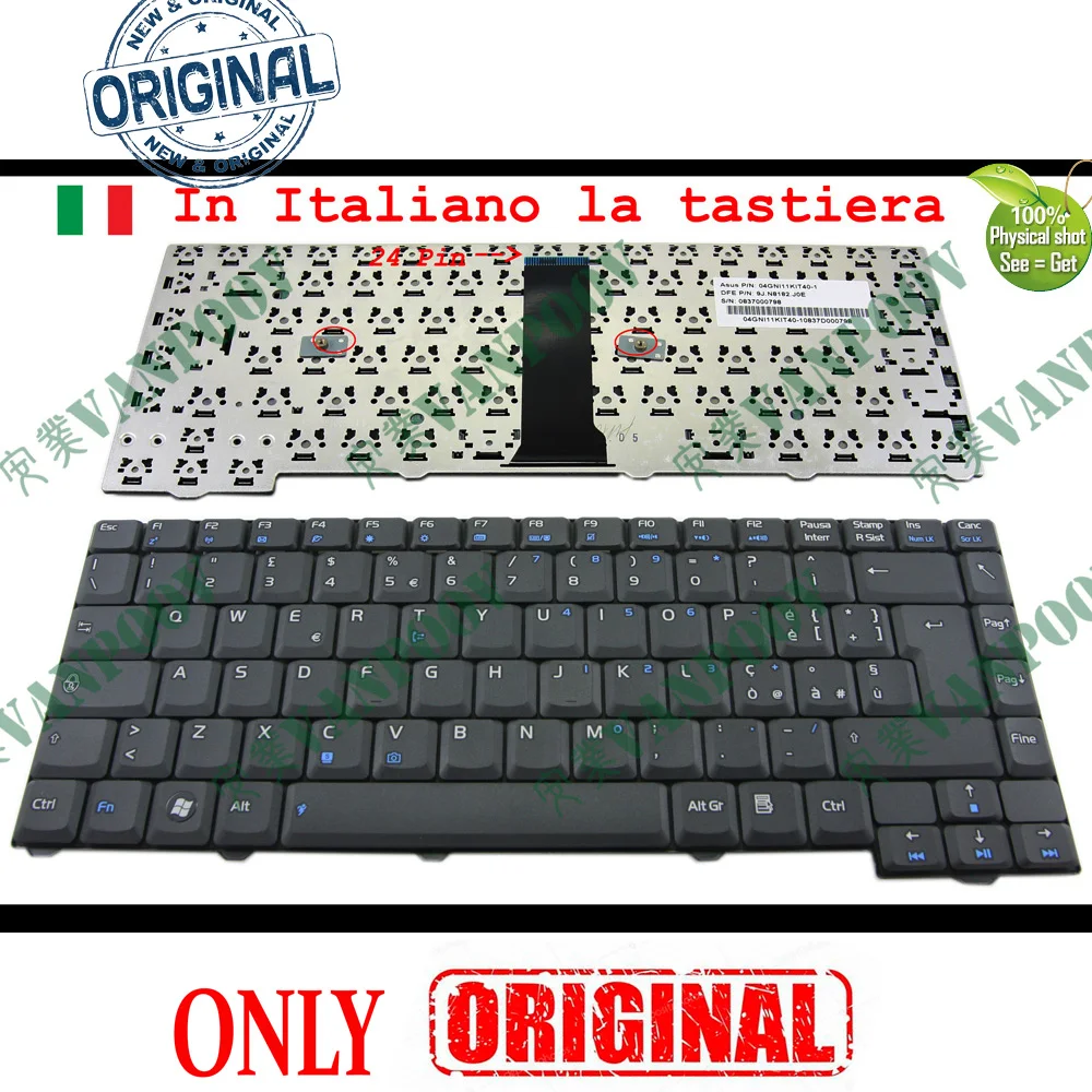 

New IT Notebook Laptop Keyboard for Asus F2 F3 F3Jc F3Jm F3Jp (24 Pin) Black Italian - 9J.N8182.J0E 04GNI11KIT40-1