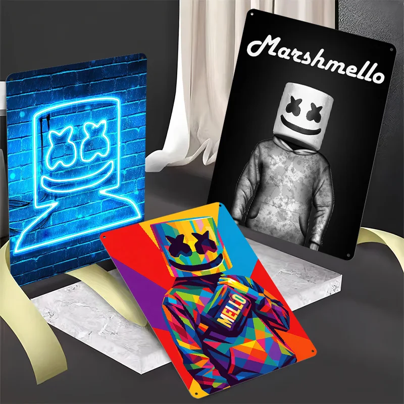 Marshmello Music Tinplate Posters Customizable Wall Art Retro Vintage Metal Signs for Fans Home Decorations Living Room House