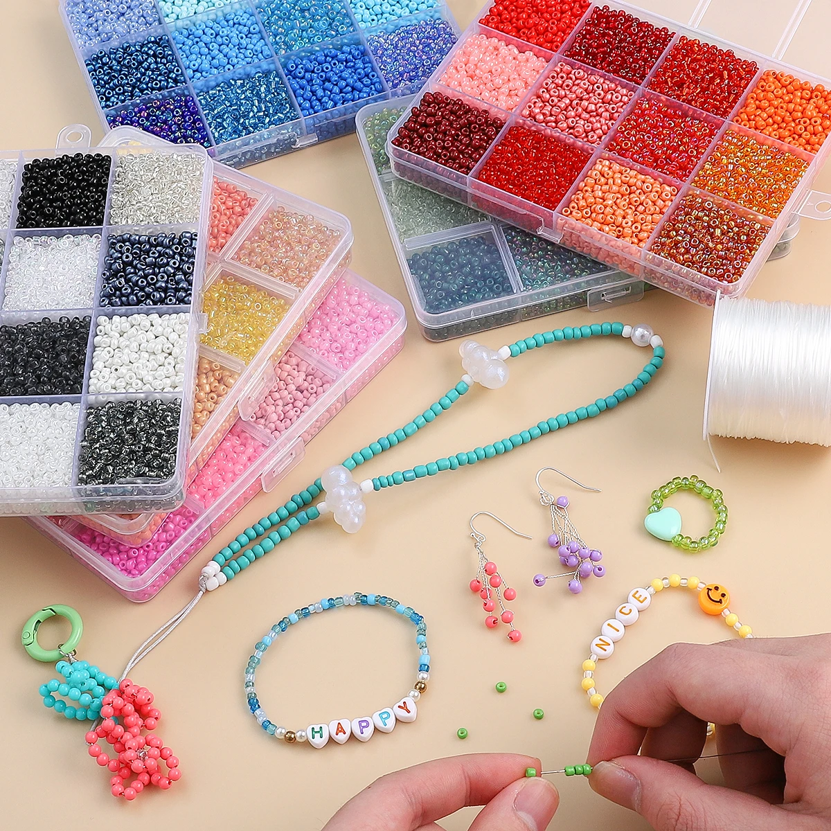 

3mm High-Quality Multicolor Rice Beads Set 12 Grids 15g/Grid (≈6000pcs) DIY Jewelry Making Kit for Necklace Bracelet Craft