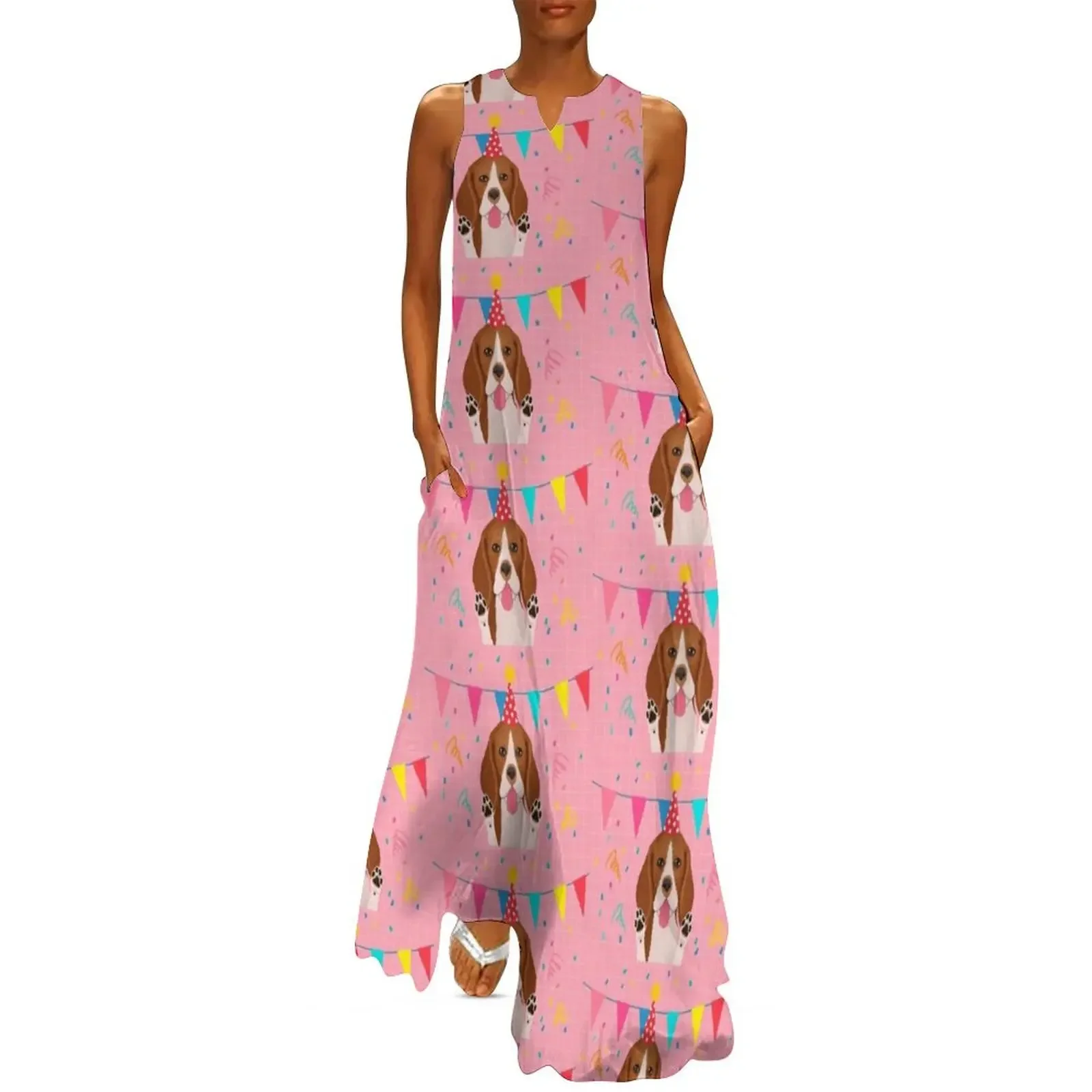 

Happy Birthday Beagle Long Dress Clothing summer dress Woman's evening dress