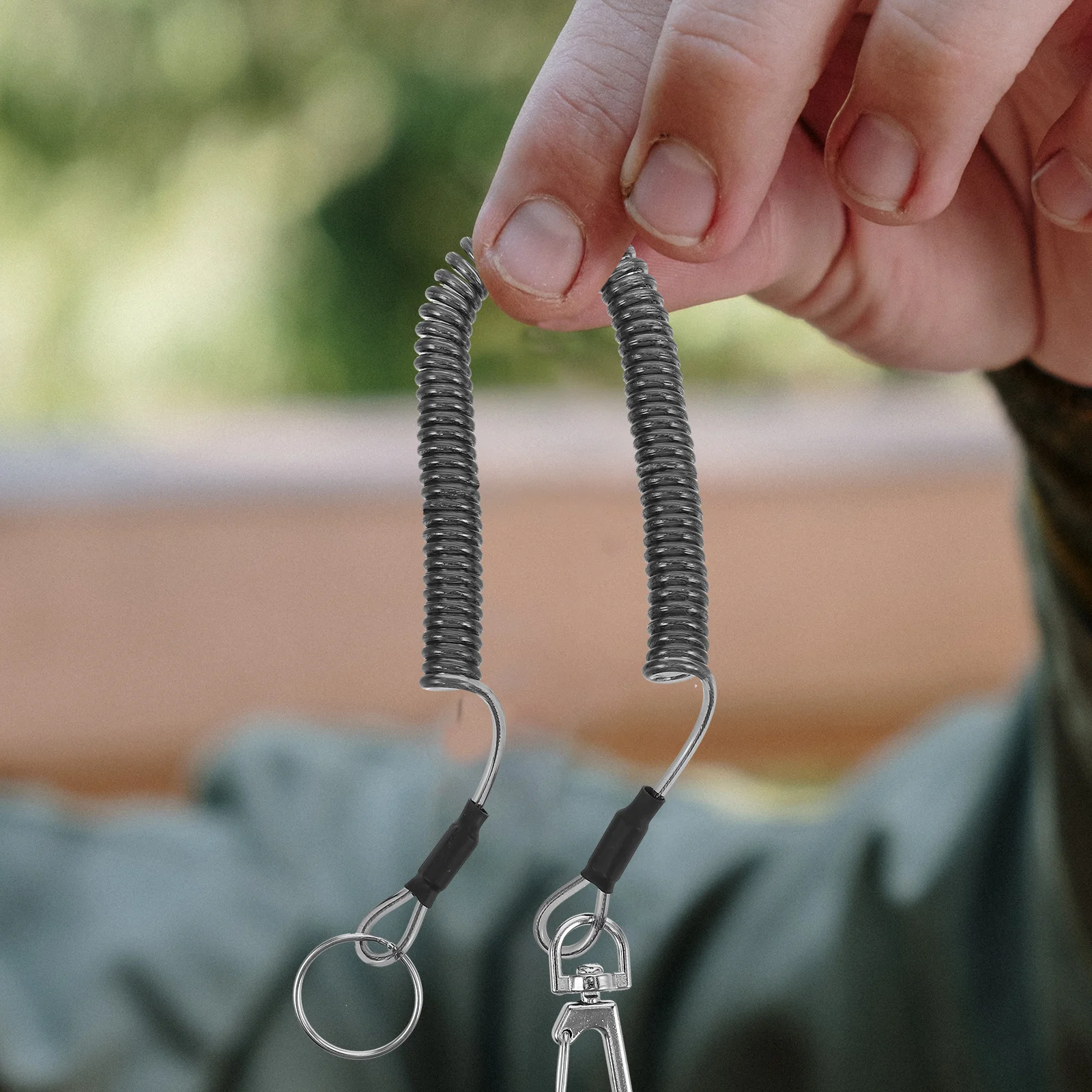 3Pcs Retractable Steel Wire Coiled Lanyard Elastic Durable Keychain Fishing Kayak Tool Tether Outdoor Heavy Duty Spring Coil