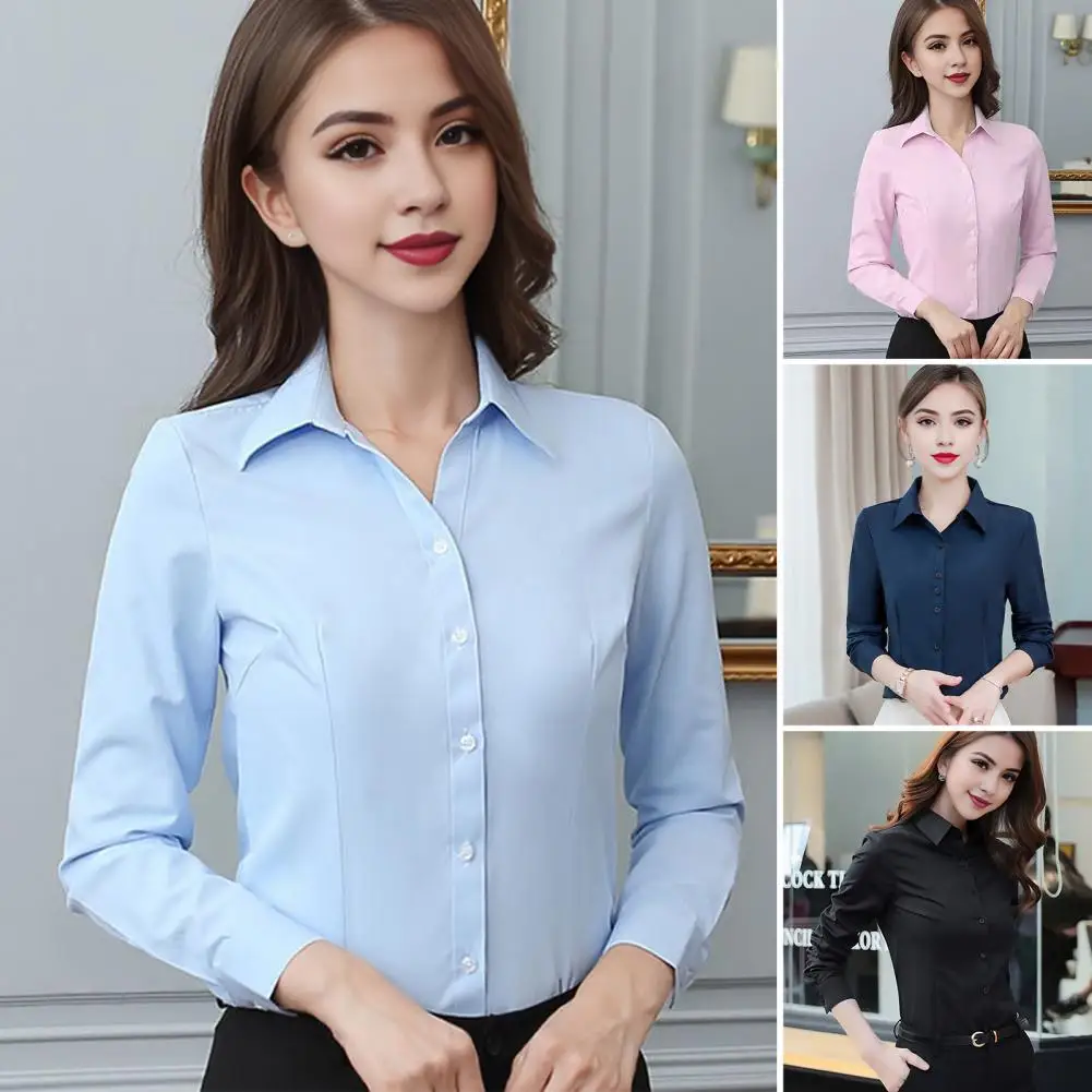 

Formal Lapel Collar Blouse Elegant Lapel Collar Women's Shirt Tops for Office Lady Work Wear Long Sleeve Slim Fit Blouse