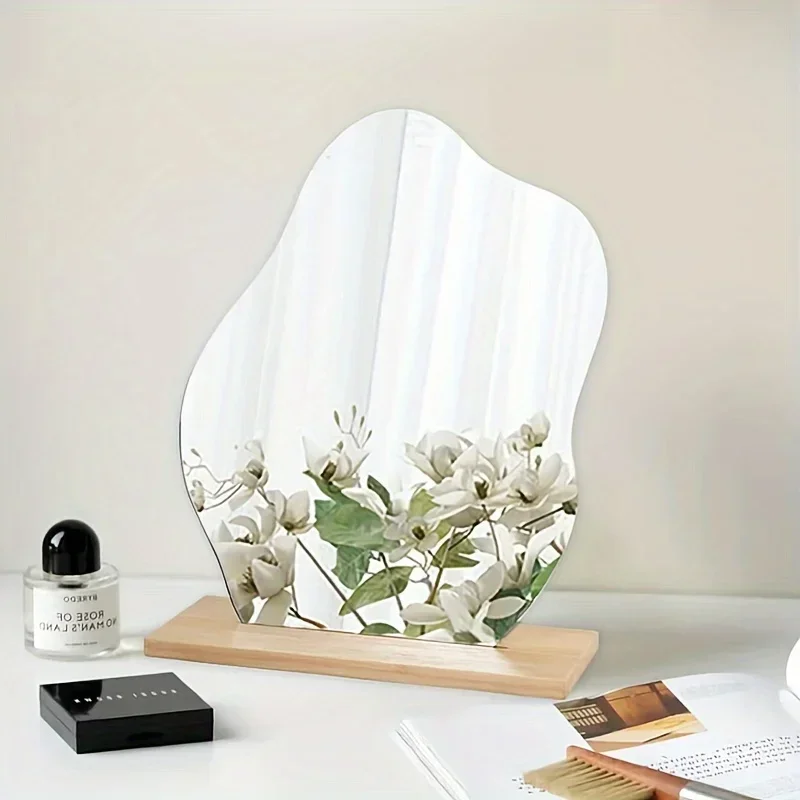 

1PC Regular Aesthetic Vanity Acrylic Mirror Frameless, Cloud Shape Decorative Desk Tabletop Mirrors with Wooden Stand for Decor