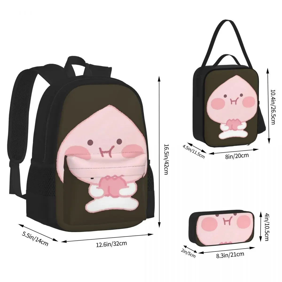 Silly Baby Apeach Backpacks Boys Girls Bookbag Students School Bags Cartoon Kids Rucksack Lunch Bag Pen Bag Three-Piece Set