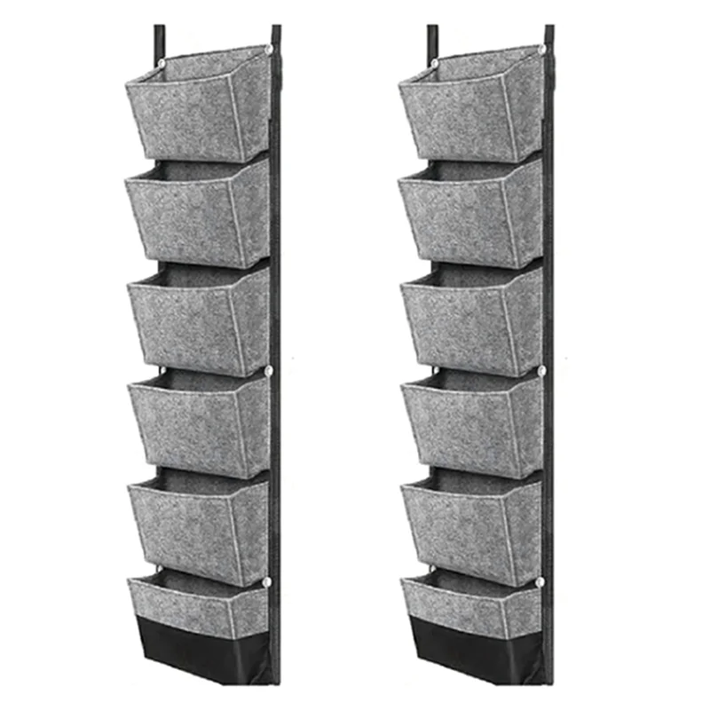 

ABFY-2X 6 Pockets Garden Wall Hanging Planting Bags Vegetable Green Plant Grow Planter Gray