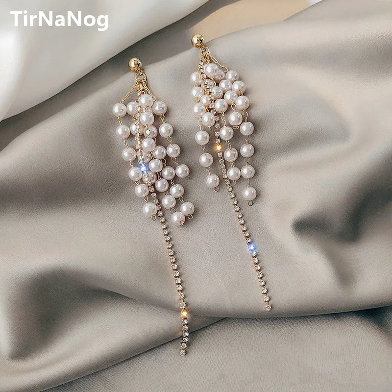 

The European And American Fashion Exaggerated Simple Imitation Pearl Long Tassel Pendant Earrings Women Unusual Jewelry Gifts