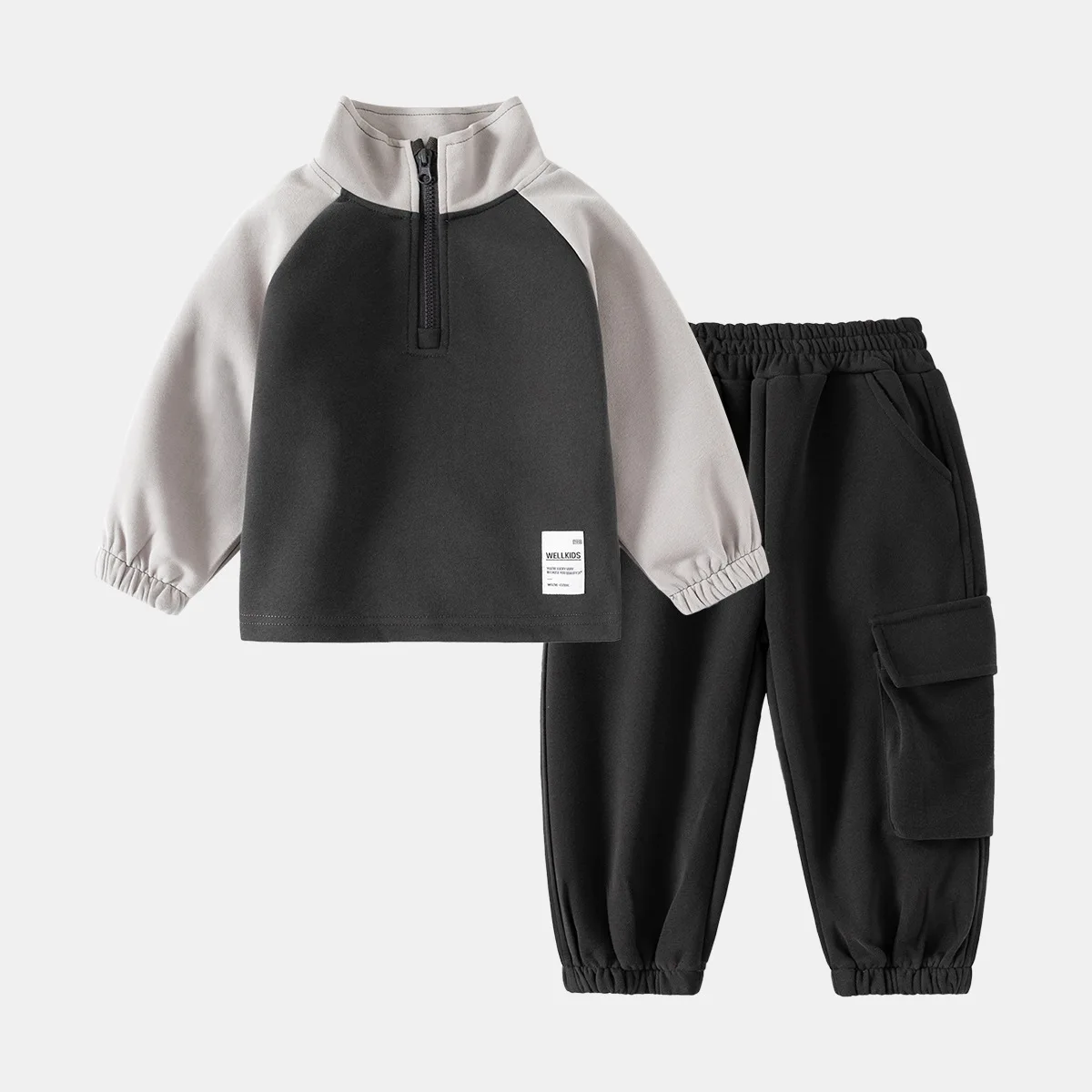 Toddler Boy Tracksuit Clothes Set Quarter Zip Stand Collar Color Block Sweatshirt Cargo Pants Joggers Cool Kids Sporty Clothing