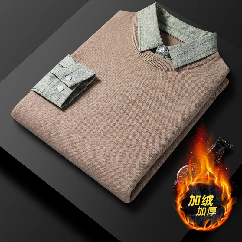 Cross border fake two men's sweaters, base men's shirt collar, 2024 spring and autumn new casual high-end knitted sweater for me