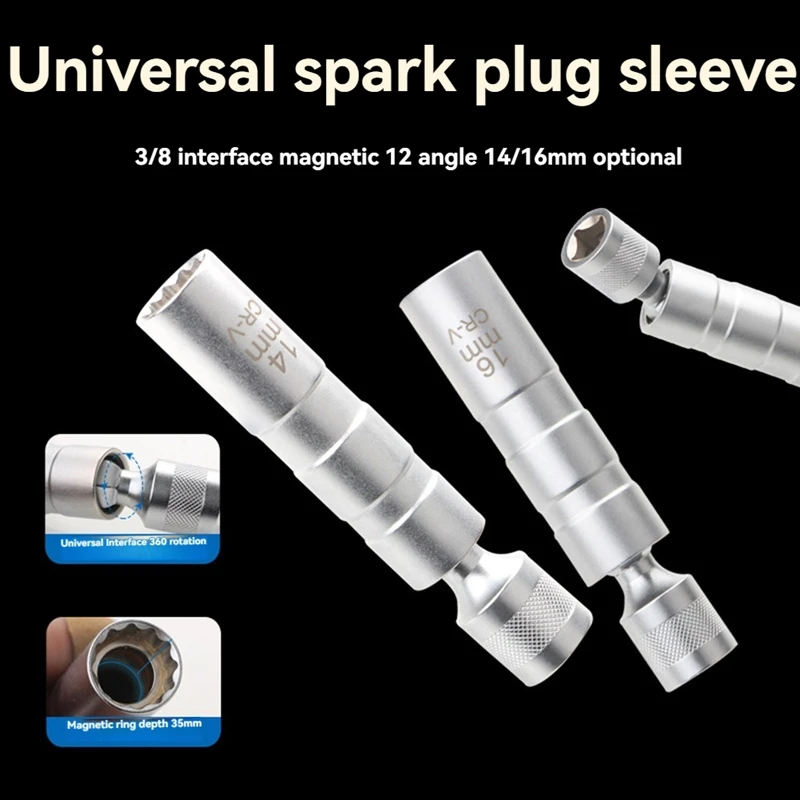 Extend Spark Plug Socket Wrench 12 Angle Repairing Removal Tool Thin Wall 3/8 Inch Drive Sockets Auto Repair Tool-AT64