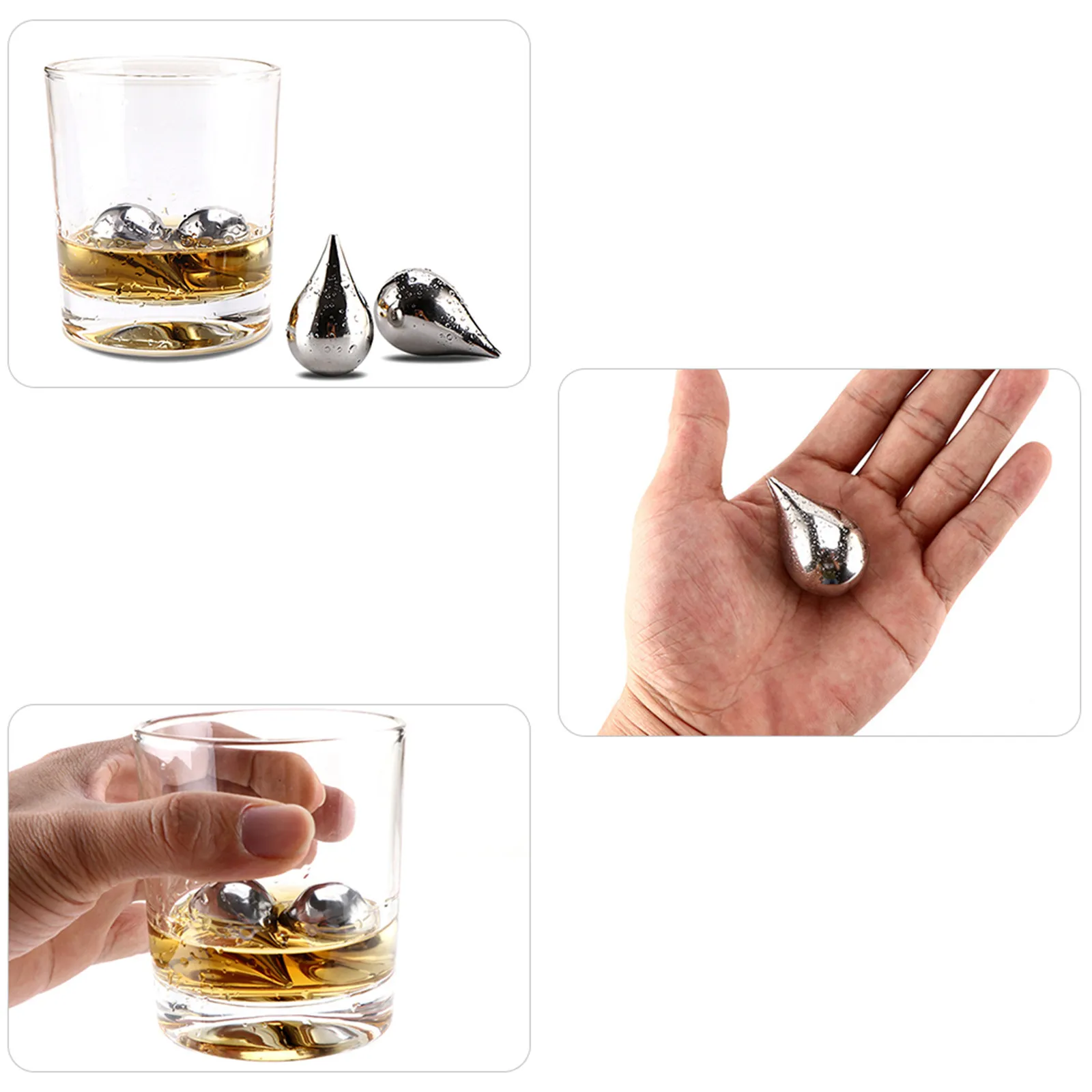 

2 шт. охлаждающие камни из нержавеющей стали в форме капли для виски, вина, водки, пива, без разбавления, для охлаждения напитков, кубики льда для кухни и бара