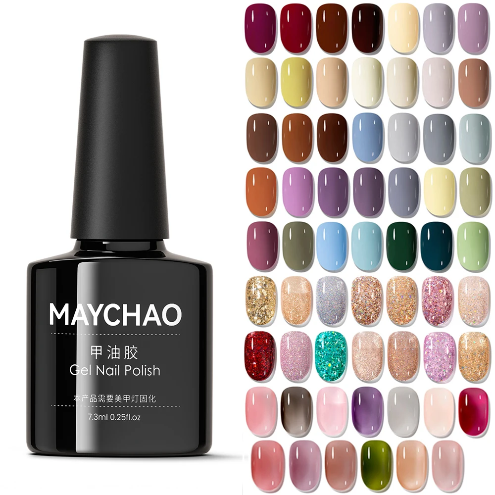 MAYCHAO 7.3ml Gel Nail Polish 146 Colors Soak Off UV LED Gel Long Lasting Base Top Coat Nail Art Manicure Salon DIY Nail Design