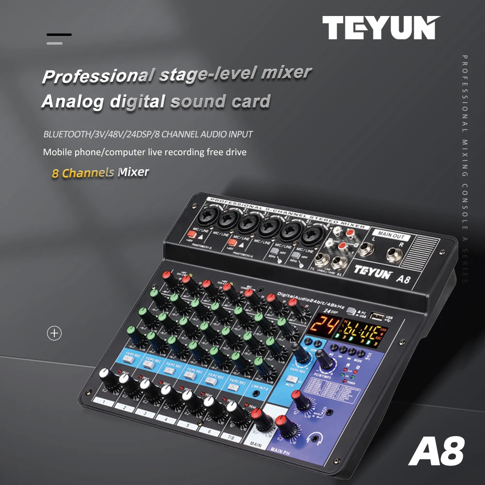 8 6 4 Kênh Chuyên Nghiệp Trộn Âm Thanh Trộn Âm Máy Tính Công Suất Đầu Vào Số Phát Sóng Trực Tiếp Cho Máy Tính Máy Tính Với 48V
