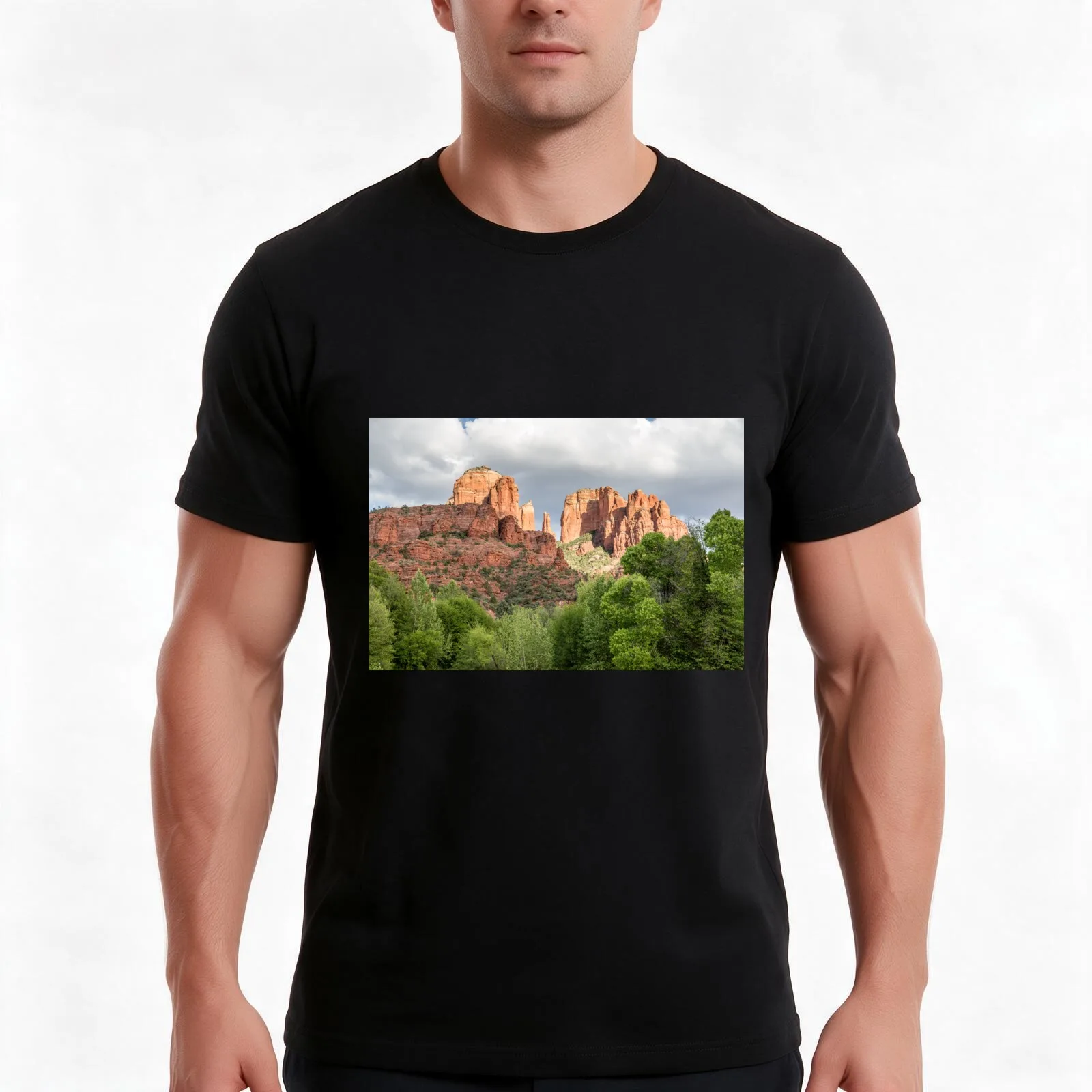 Cathedral Rock 6 T-Shirt, Summer Casual Cotton Tee, Oversized Streetwear Tops, Vintage Graphic Print, Loose Fit Short Sleeve