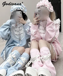 Autumn Water Color Removable Sleeve Oversized Hoodie Coat Y2K Harajuku Sweatshirt Coat Female Clothes Set Leg Warmer Hairband