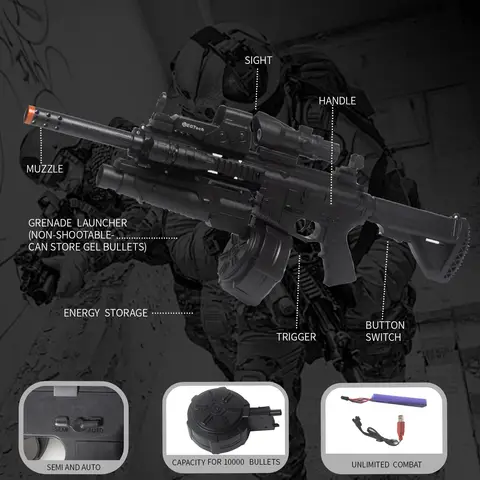 Gel Splatter Blaster för Orbeez med glasögon Lämplig för trädgårdsskoj och utomhusspel med lagskytte, 416 Full konfiguration 8 best sales Glock-pistol Nerf - №4
