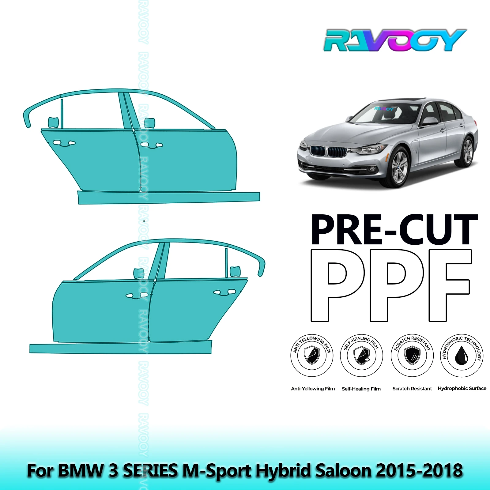 

For BMW 3 SERIES M-Sport Hybrid Saloon 2015-2018 8.5mil Pre-Cut PPF Door & A/B Pillar Kit TPU Paint Protection Film Set