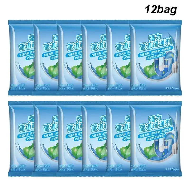

12Bags Household Drain Cleaner Deodorant Kitchen Toilet Bathtub Sewer Cleaning Powder Pipe Dredging Tool Prevent Blockage