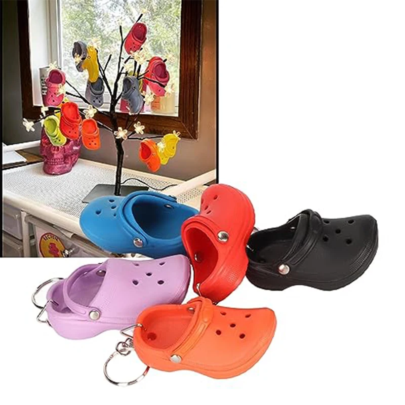 100Pcs Multi-Colored Mini Simulation Clog Sandal Keychains Small Hole Shoe Pendant Car Key Holder Backpack Hanging Accessories