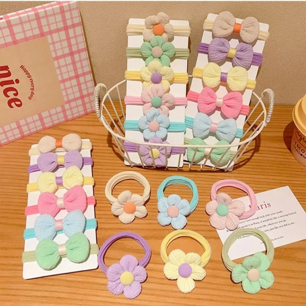 6pcs High-value Korean Cute Hair Rope Bowknot Elastic Hair Ring Princess No Harm Hair Band Kid Hair Accessory