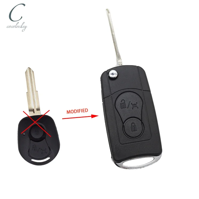 Cocolockey Modified Flip Folding Remote Key Shell Fit For Ssangyong Actyon Kyron Rexton 2 Button Car Keys Fob Uncut Blade