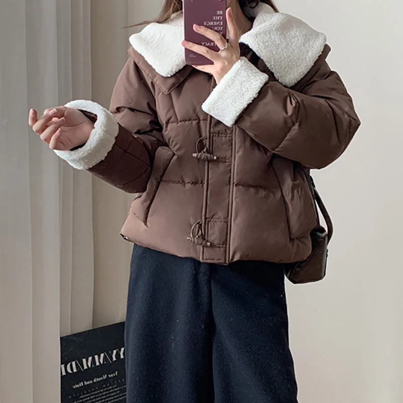 ITOOLIN New Winter Doll Collar Fashionable Casual Warm Cotton Clothing Lamb Wool Cotton Blend Women's Clothing Cotton Clothing