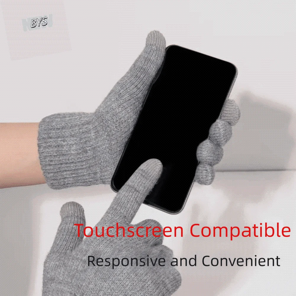 

Gift Soft Knitted Gloves Windproof Thick Winter Gloves Solid Color Warm Men Mittens Cycling