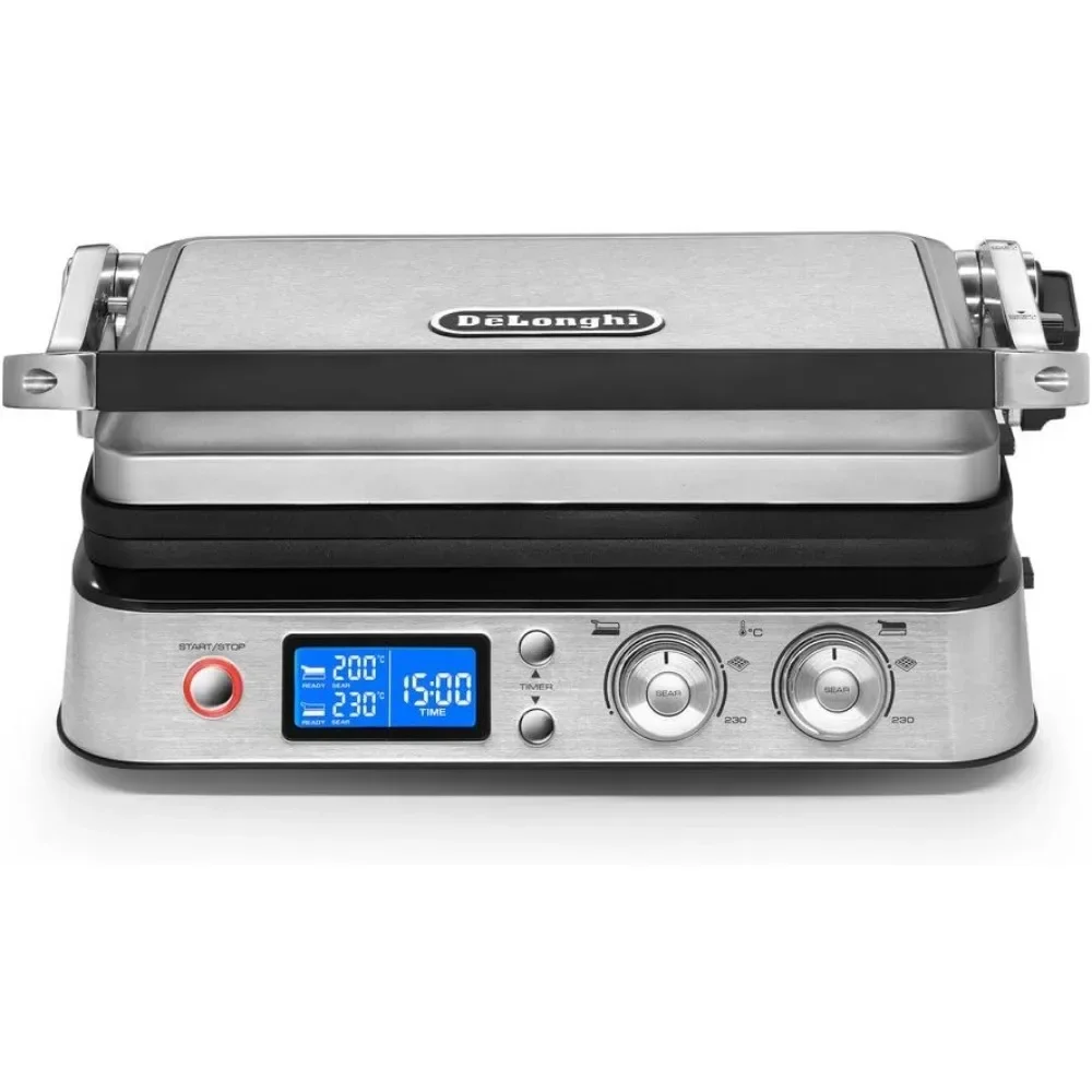 DeLonghi CGH1030D Гриль Livenza на весь день, сковорода и вафельница, серебристый, большой, 1500 Вт