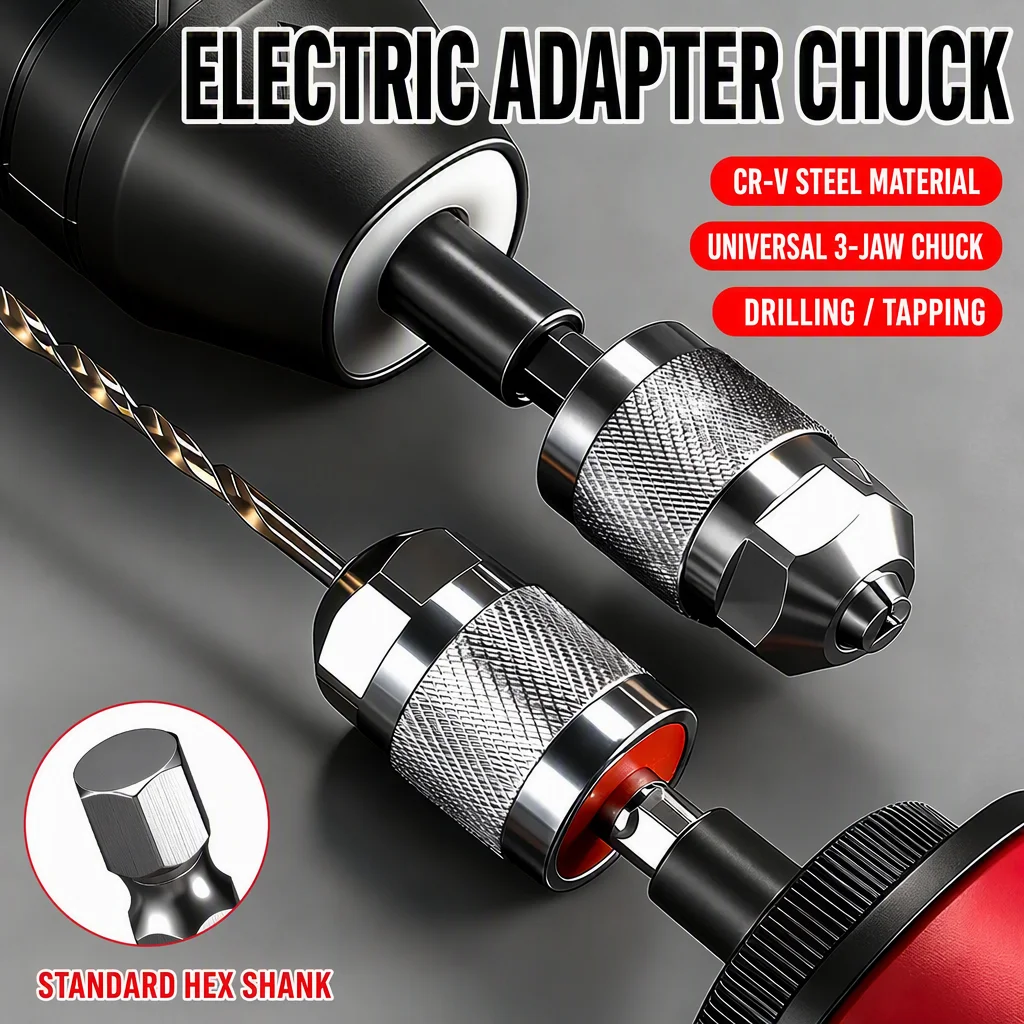 Drill Chuck Adapter Quick Change Pneumatic Drill Chuck 3-Jaw Hex Shank Chuck Professional Converter Hex Shank for Woodworking view 2