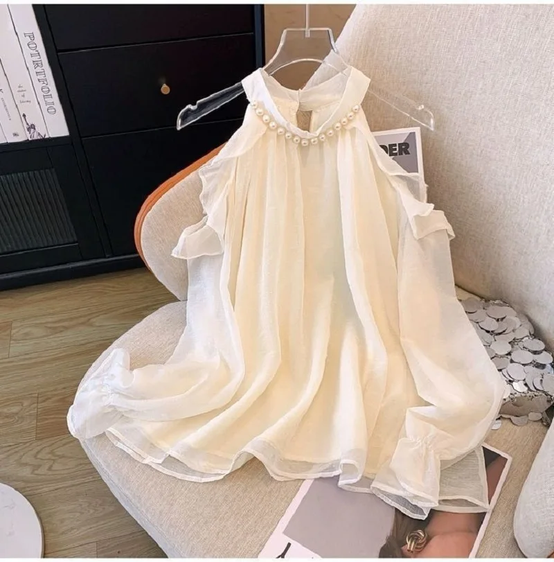 Women Tops Strapless Long Sleeve Off Shoulder Summer Spring Blouse Korean Fashion Style Shulderless Chiffon Solid Pullover