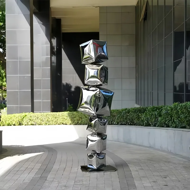 Indoor and outdoor stainless steel Geometric cube bubbles art sculptures for display pieces