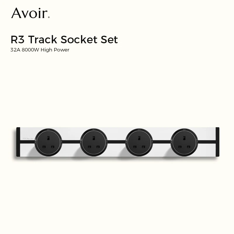 

Avoir R3 White Gray Black 8000W Track Socket On Wall Mounted Rail Socket Kitchen Office Multiple Plugs LED Electrical Outlets EU