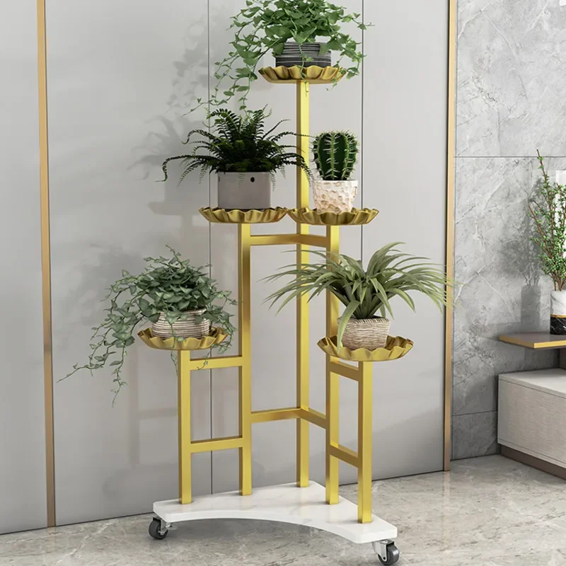 Estantería de hierro para plantas de varios pisos, estantería móvil Simple para flores, balcón, soporte de maceta verde