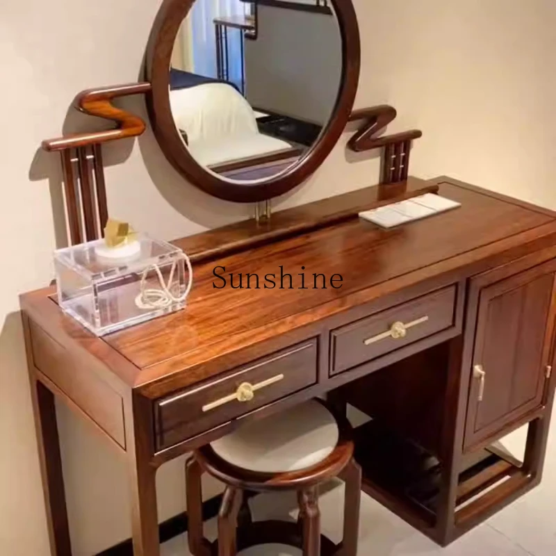 

New Chinese solid wood dresser simple light luxury ebony makeup table integrated