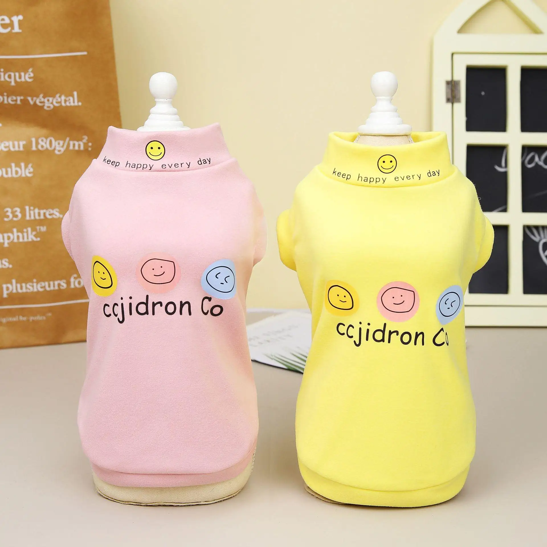 

Smile Expression Teddy Bears Fall Sweater Anti-Static Pet Housewear Anti-Hooking Elastic Skin-Friendly Couple Clothing