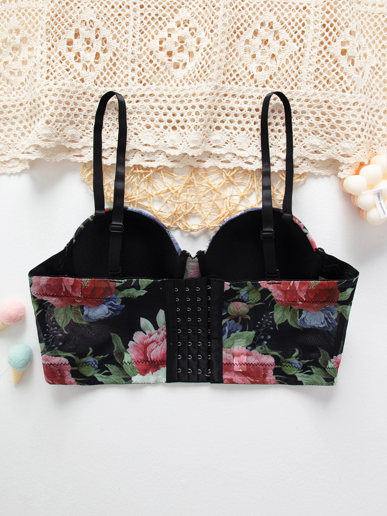 Flower Printing Bra Buckle Style Design Adjustable Size Simplicity Elegant Breathable Comfortable Shoulder Strap Women Bra